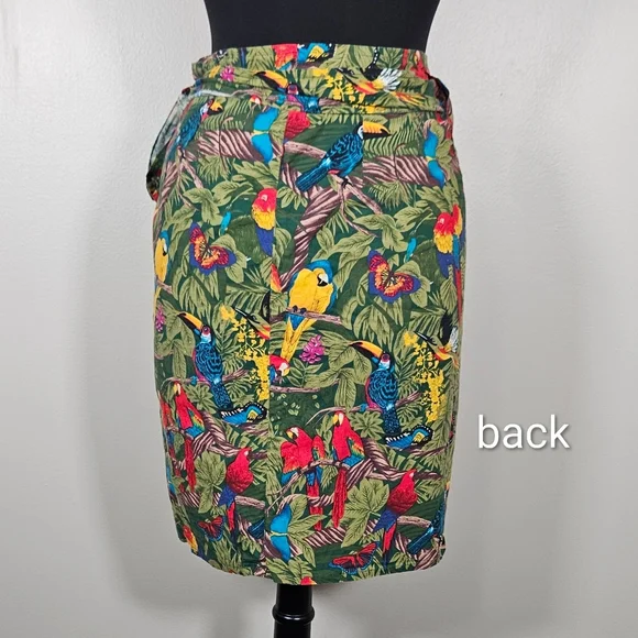 Rare Vintage Tropical Birds Butterflies Print Wrap Skirt Cotton S Wow - Picture 2 of 7